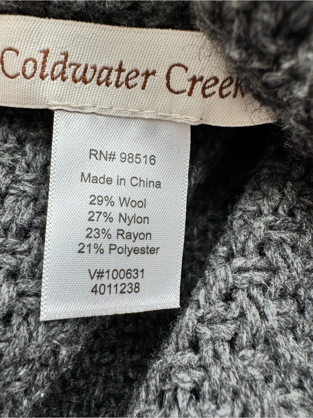 Coldwater Creek Gray Cowl Neck Fringe Poncho Cape Sweater Boho Wool Blend - Picture 5 of 6